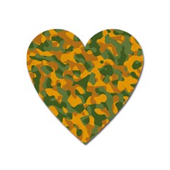 Green And Orange Camouflage Pattern Heart Magnet by SpinnyChairDesigns