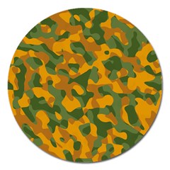 Green And Orange Camouflage Pattern Magnet 5  (round) by SpinnyChairDesigns