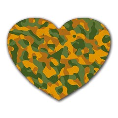 Green And Orange Camouflage Pattern Heart Mousepads by SpinnyChairDesigns