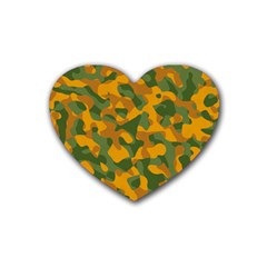 Green And Orange Camouflage Pattern Rubber Coaster (heart)  by SpinnyChairDesigns