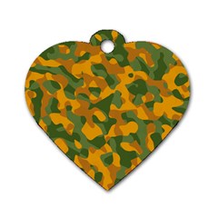 Green And Orange Camouflage Pattern Dog Tag Heart (two Sides) by SpinnyChairDesigns