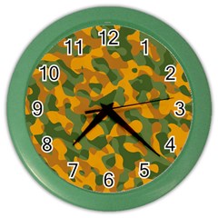 Green And Orange Camouflage Pattern Color Wall Clock by SpinnyChairDesigns