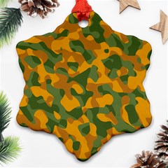 Green And Orange Camouflage Pattern Snowflake Ornament (two Sides)