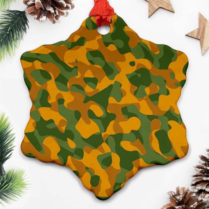 Green and Orange Camouflage Pattern Snowflake Ornament (Two Sides)