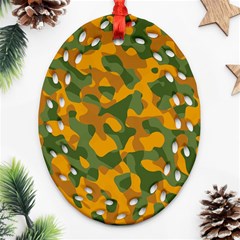 Green And Orange Camouflage Pattern Ornament (oval Filigree) by SpinnyChairDesigns