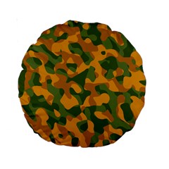 Green And Orange Camouflage Pattern Standard 15  Premium Round Cushions by SpinnyChairDesigns