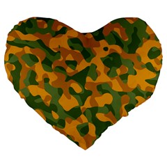 Green And Orange Camouflage Pattern Large 19  Premium Heart Shape Cushions by SpinnyChairDesigns