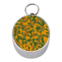 Green And Orange Camouflage Pattern Mini Silver Compasses by SpinnyChairDesigns