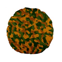 Green And Orange Camouflage Pattern Standard 15  Premium Flano Round Cushions