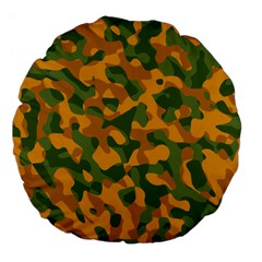 Green And Orange Camouflage Pattern Large 18  Premium Flano Round Cushions by SpinnyChairDesigns