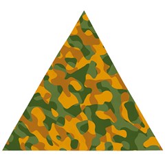 Green And Orange Camouflage Pattern Wooden Puzzle Triangle by SpinnyChairDesigns