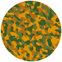 Green And Orange Camouflage Pattern Wooden Puzzle Round by SpinnyChairDesigns