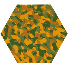 Green And Orange Camouflage Pattern Wooden Puzzle Hexagon by SpinnyChairDesigns