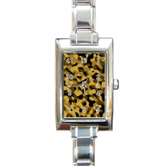 Black Yellow Brown Camouflage Pattern Rectangle Italian Charm Watch by SpinnyChairDesigns