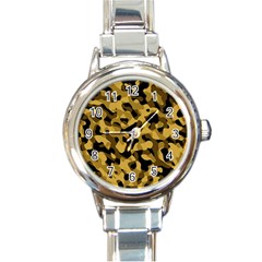 Black Yellow Brown Camouflage Pattern Round Italian Charm Watch