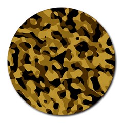 Black Yellow Brown Camouflage Pattern Round Mousepads by SpinnyChairDesigns