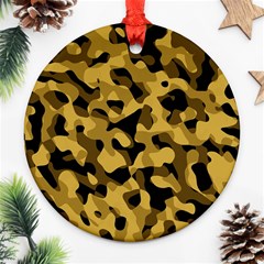 Black Yellow Brown Camouflage Pattern Ornament (round)