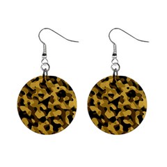 Black Yellow Brown Camouflage Pattern Mini Button Earrings