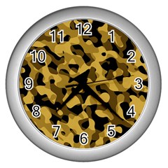 Black Yellow Brown Camouflage Pattern Wall Clock (silver)