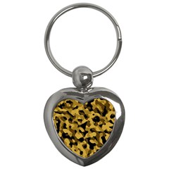 Black Yellow Brown Camouflage Pattern Key Chain (heart) by SpinnyChairDesigns