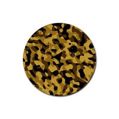 Black Yellow Brown Camouflage Pattern Rubber Coaster (round)  by SpinnyChairDesigns