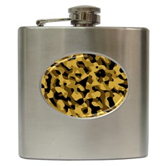 Black Yellow Brown Camouflage Pattern Hip Flask (6 Oz) by SpinnyChairDesigns