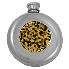 Black Yellow Brown Camouflage Pattern Round Hip Flask (5 Oz)