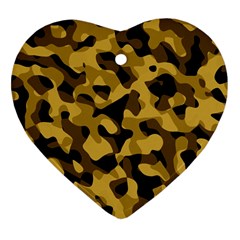 Black Yellow Brown Camouflage Pattern Heart Ornament (two Sides) by SpinnyChairDesigns