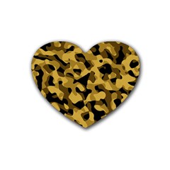 Black Yellow Brown Camouflage Pattern Heart Coaster (4 Pack)  by SpinnyChairDesigns