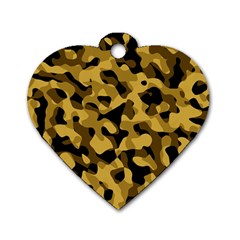 Black Yellow Brown Camouflage Pattern Dog Tag Heart (one Side)