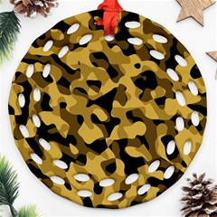 Black Yellow Brown Camouflage Pattern Ornament (round Filigree) by SpinnyChairDesigns