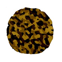 Black Yellow Brown Camouflage Pattern Standard 15  Premium Round Cushions by SpinnyChairDesigns