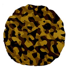 Black Yellow Brown Camouflage Pattern Large 18  Premium Round Cushions by SpinnyChairDesigns