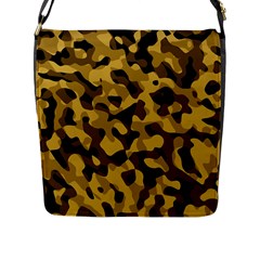 Black Yellow Brown Camouflage Pattern Flap Closure Messenger Bag (l) by SpinnyChairDesigns