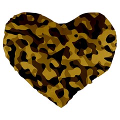 Black Yellow Brown Camouflage Pattern Large 19  Premium Flano Heart Shape Cushions by SpinnyChairDesigns