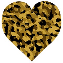 Black Yellow Brown Camouflage Pattern Wooden Puzzle Heart by SpinnyChairDesigns