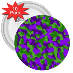 Purple And Green Camouflage 3  Buttons (10 Pack)  by SpinnyChairDesigns