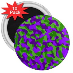 Purple And Green Camouflage 3  Magnets (10 Pack) 