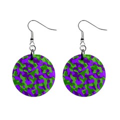 Purple And Green Camouflage Mini Button Earrings by SpinnyChairDesigns