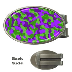 Purple And Green Camouflage Money Clips (oval)  by SpinnyChairDesigns