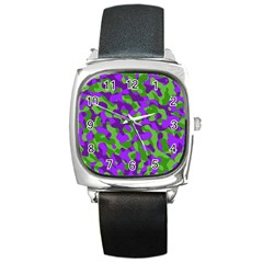 Purple and Green Camouflage Square Metal Watch