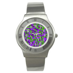 Purple and Green Camouflage Stainless Steel Watch