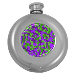 Purple And Green Camouflage Round Hip Flask (5 Oz) by SpinnyChairDesigns