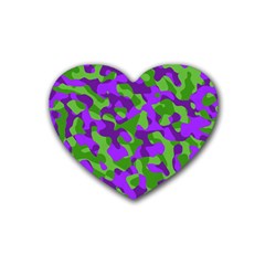 Purple And Green Camouflage Heart Coaster (4 Pack)  by SpinnyChairDesigns