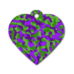 Purple and Green Camouflage Dog Tag Heart (One Side)