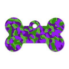 Purple And Green Camouflage Dog Tag Bone (two Sides) by SpinnyChairDesigns