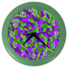 Purple and Green Camouflage Color Wall Clock