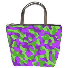 Purple And Green Camouflage Bucket Bag by SpinnyChairDesigns