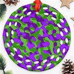 Purple and Green Camouflage Round Filigree Ornament (Two Sides) Front