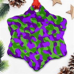 Purple And Green Camouflage Snowflake Ornament (two Sides) by SpinnyChairDesigns